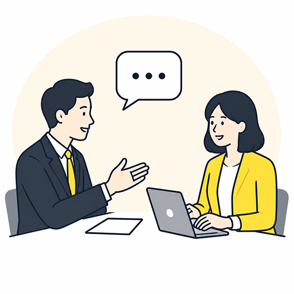 現状の課題や目指したい方向について相談するイメージ