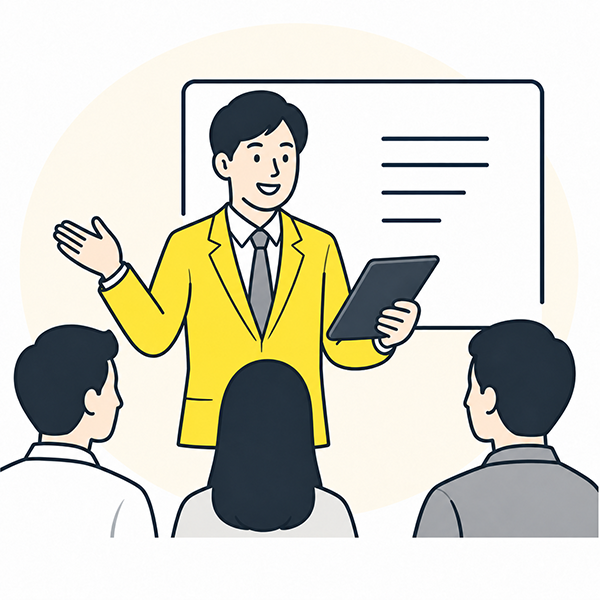 講師が受講者へ研修を実施するイメージ